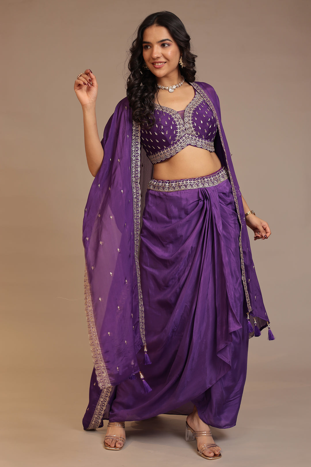Silk Indowestern with Aari, Sequins work