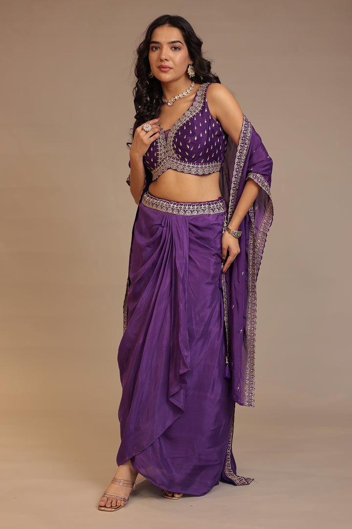 Silk Indowestern with Aari, Sequins work