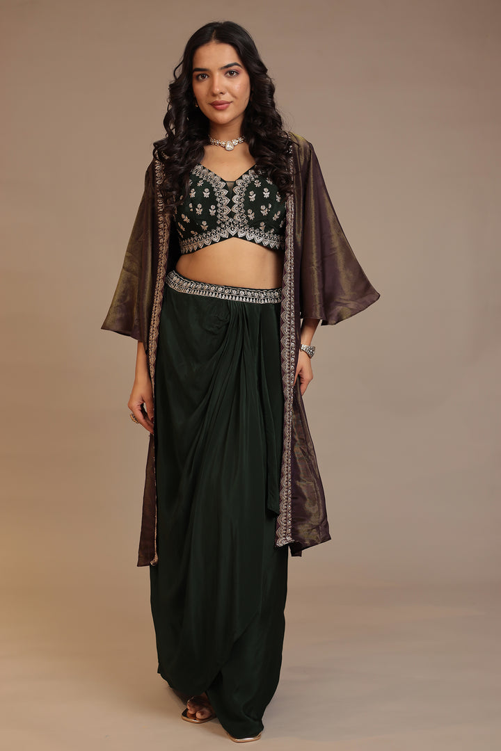 Silk Indowestern with Aari, Sequins, Zari work.