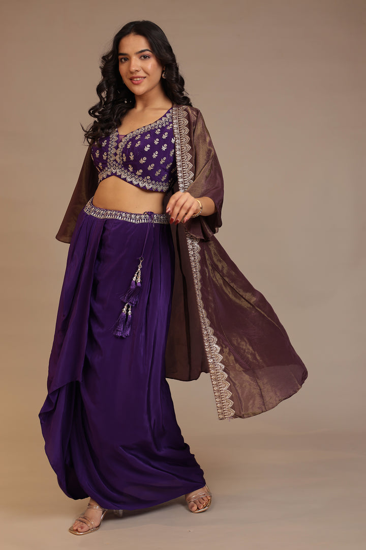 Silk Indowestern with Aari, Sequins, Zari work.