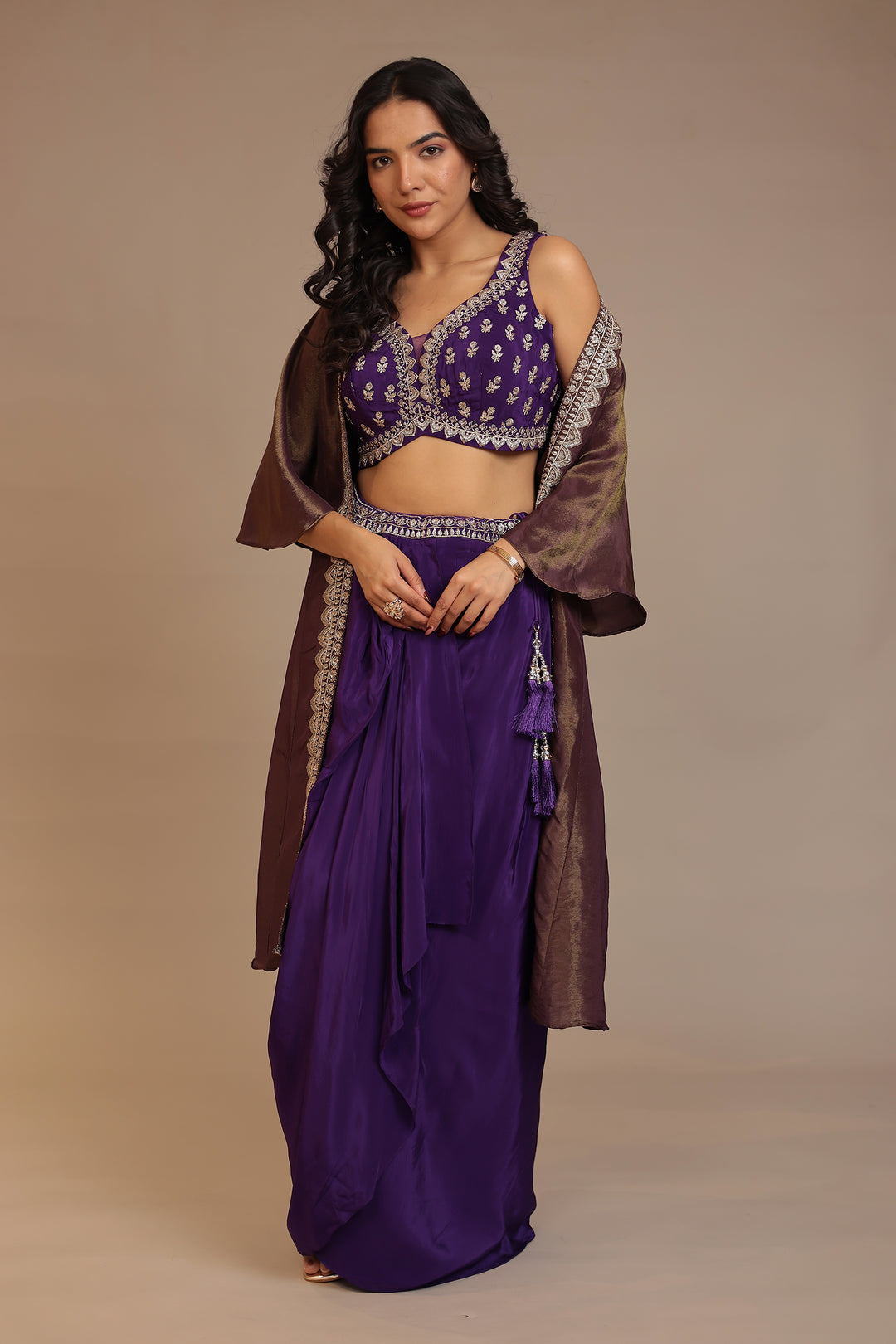 Silk Indowestern with Aari, Gota work