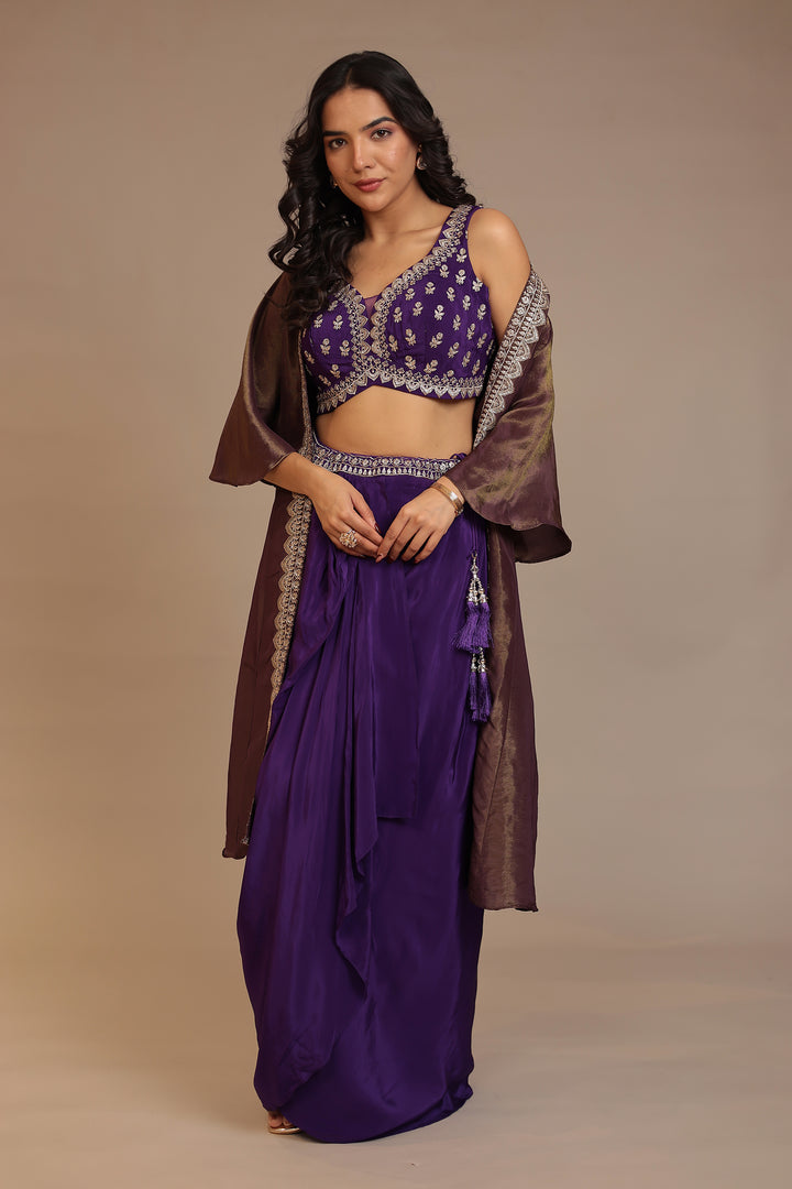 Silk Indowestern with Aari, Gota work