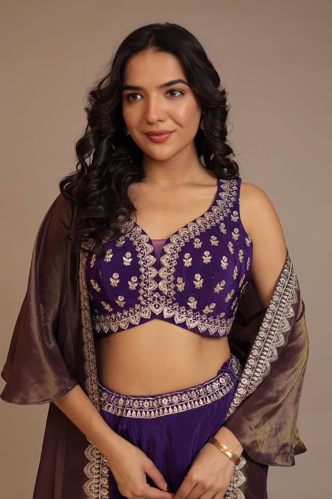 Silk Indowestern with Aari, Gota work