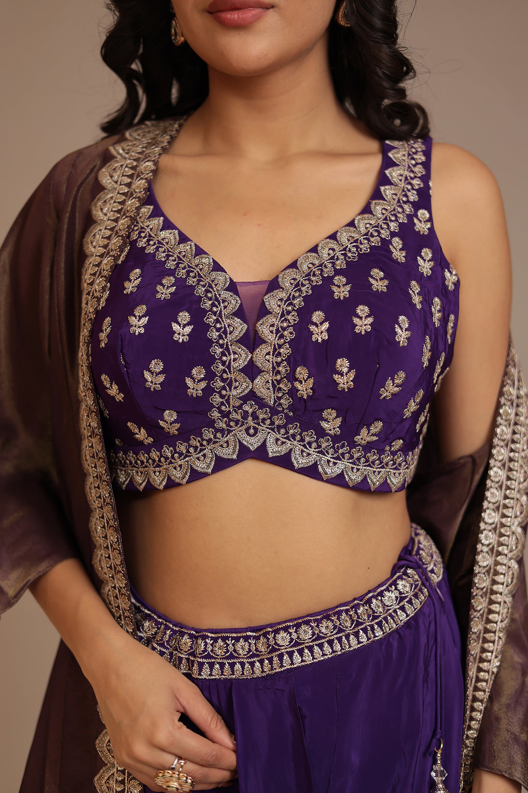 Silk Indowestern with Aari, Gota work