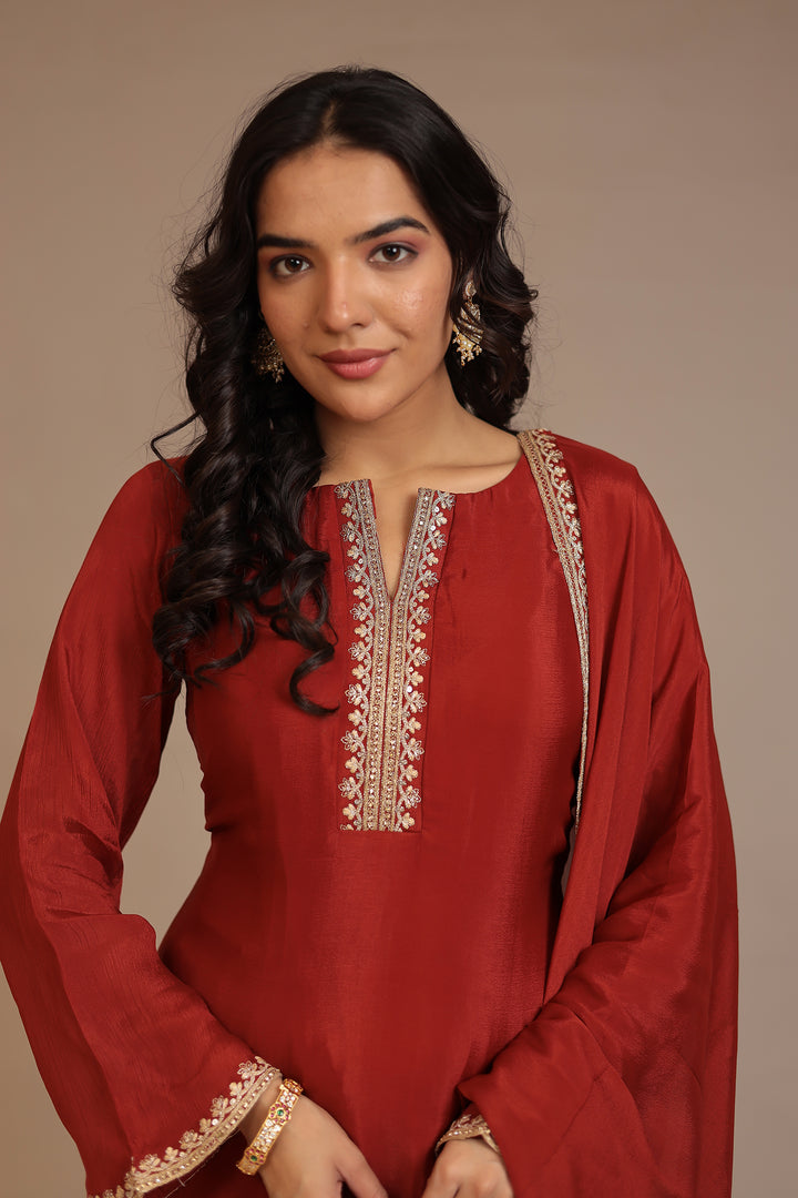Chinon Suit with Aari, Dori, Sequins work