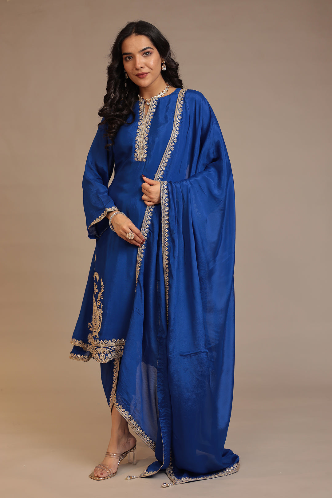 Chinon Suit with Aari, Sequins, Stone work