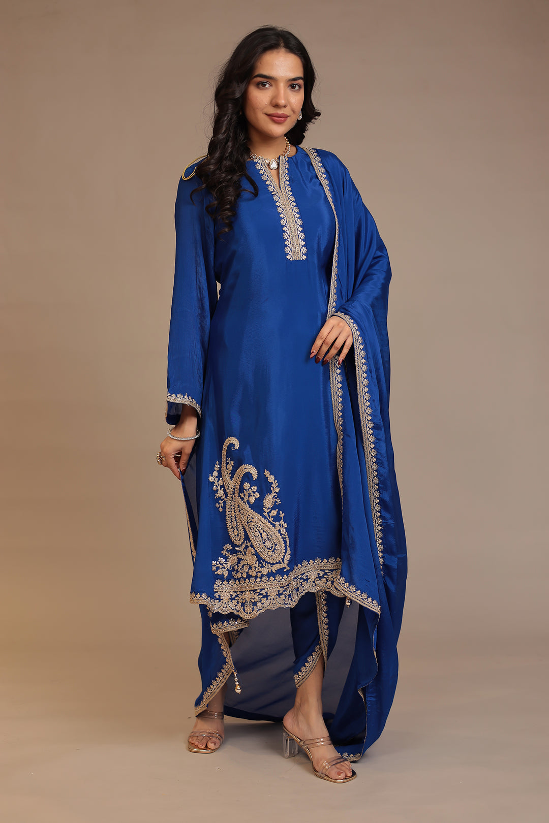 Chinon Suit with Aari, Sequins, Stone work