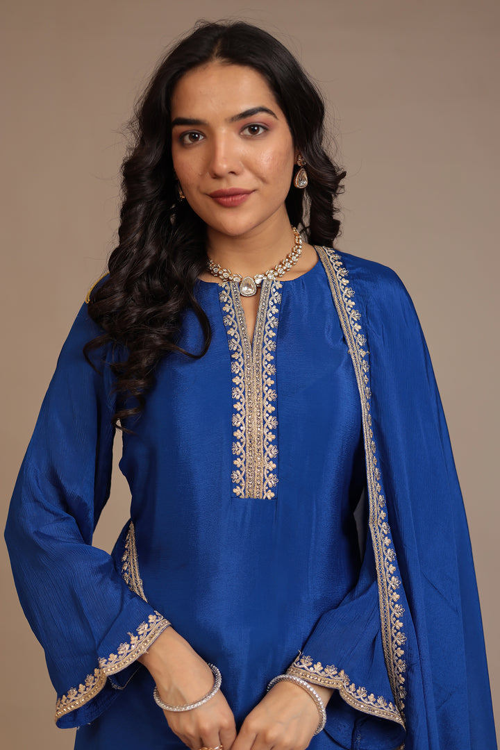 Chinon Suit with Aari, Sequins, Stone work
