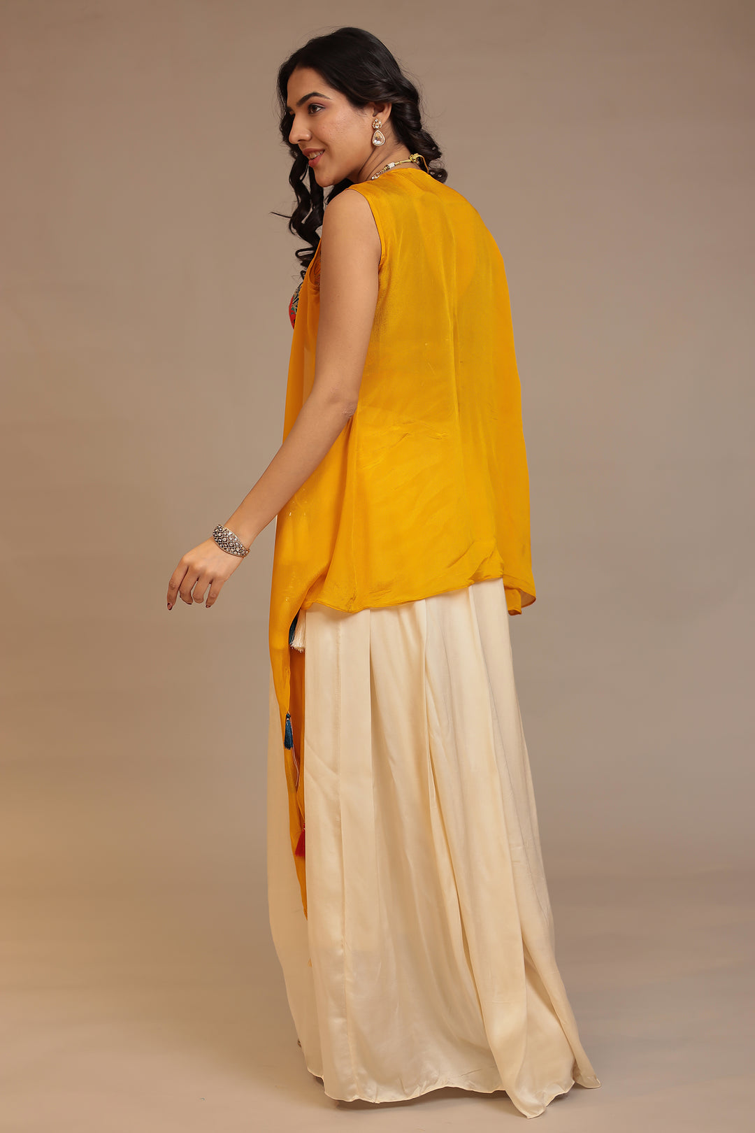 Silk Indowestern with Aari, Sequins, Thread work.