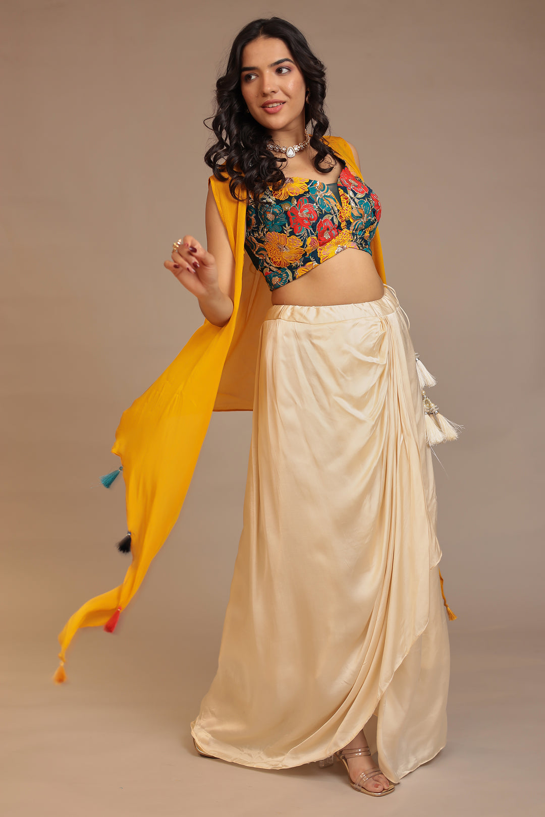 Silk Indowestern with Aari, Sequins, Thread work.