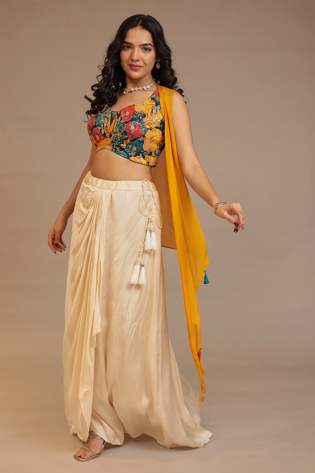 Silk Indowestern with Aari, Sequins, Thread work.