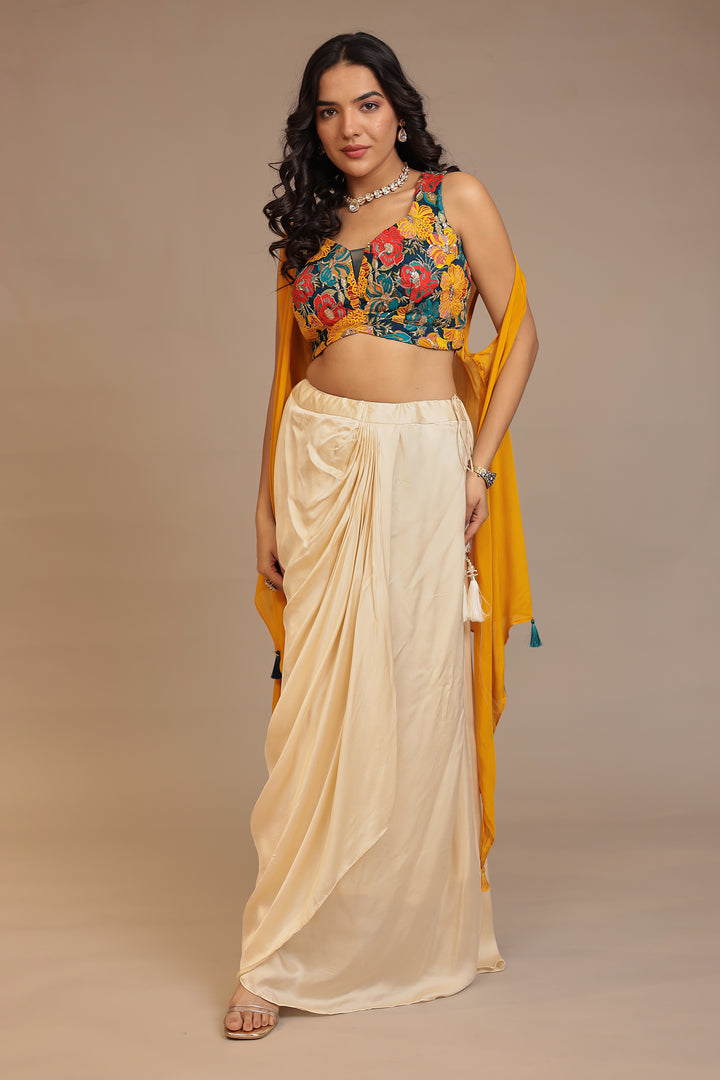 Silk Indowestern with Aari, Sequins, Thread work.