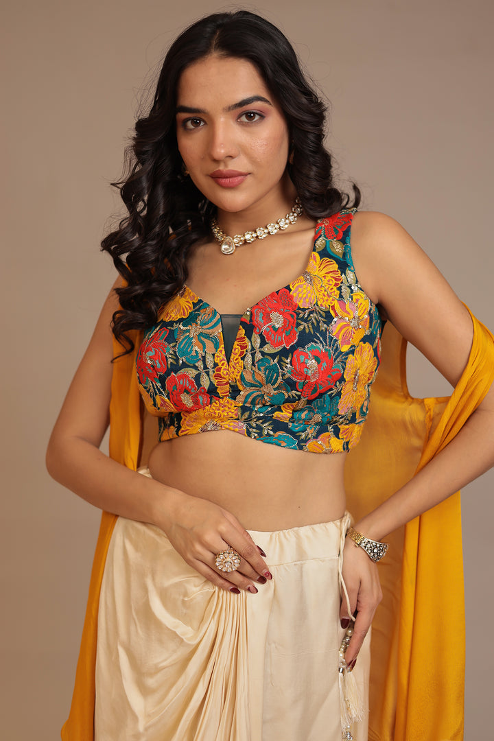 Silk Indowestern with Aari, Sequins, Thread work.