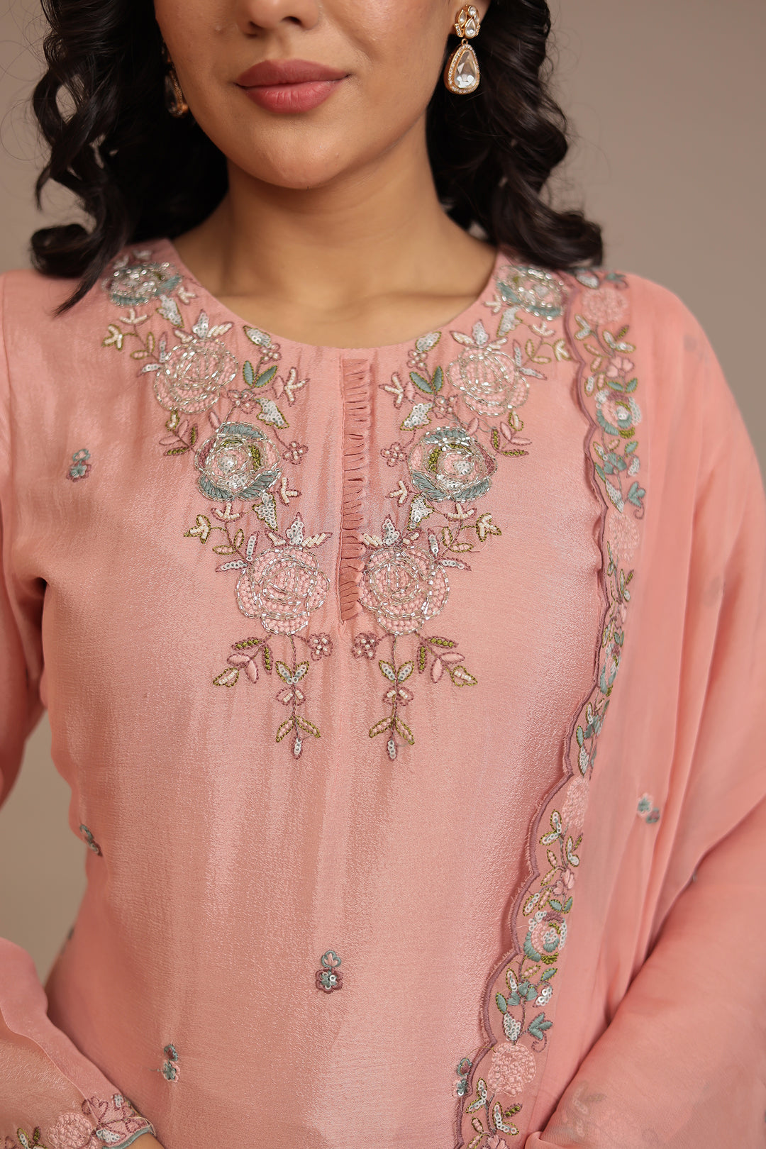 Chinon Suit  with Cutdana, Sequins, Thread work.