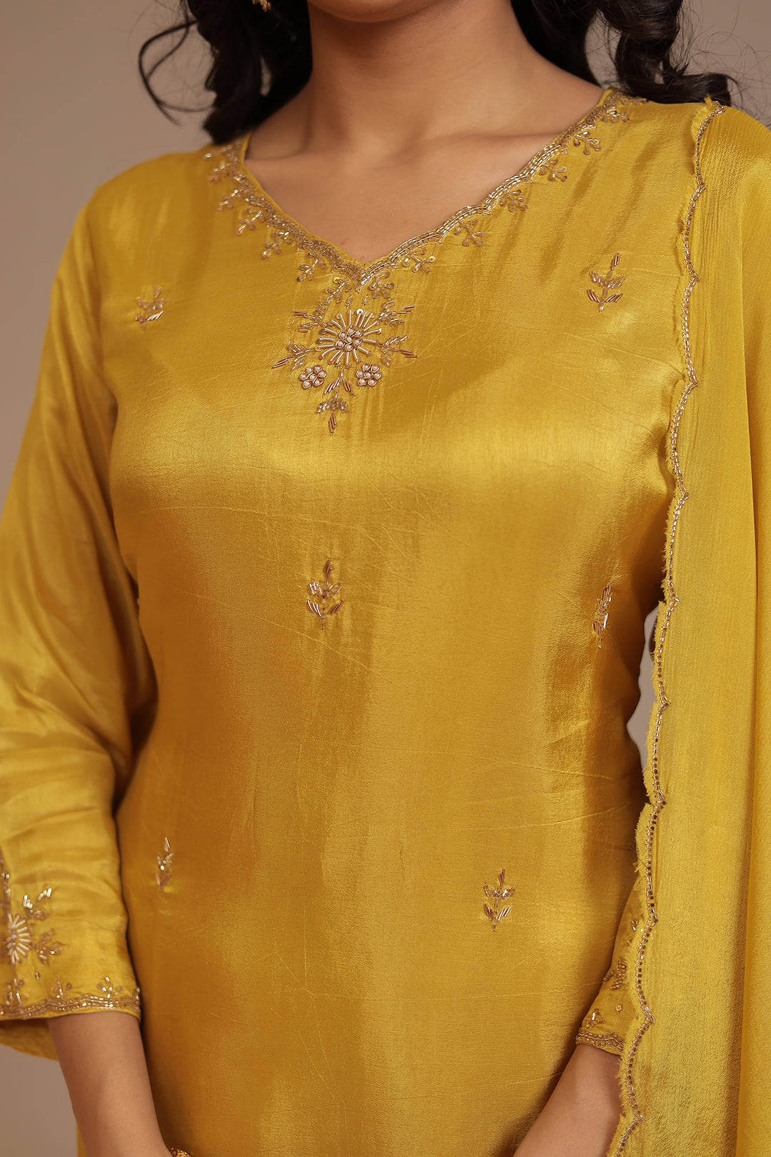Silk Suit  with Cutdana, Pearl, Sequins, Zardozi work.