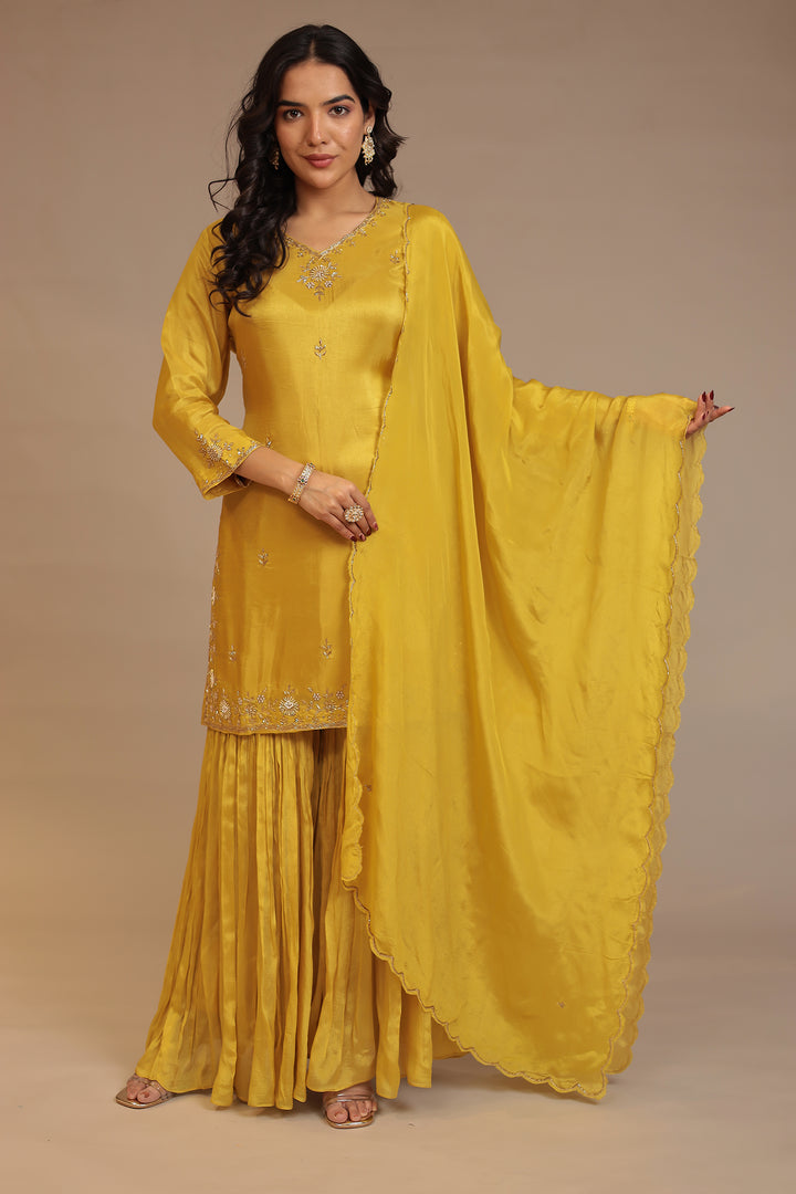 Silk Suit  with Cutdana, Pearl, Sequins, Zardozi work.