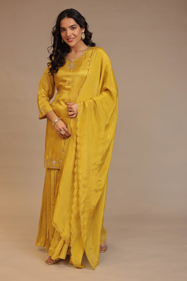 Silk Suit  with Cutdana, Pearl, Sequins, Zardozi work.