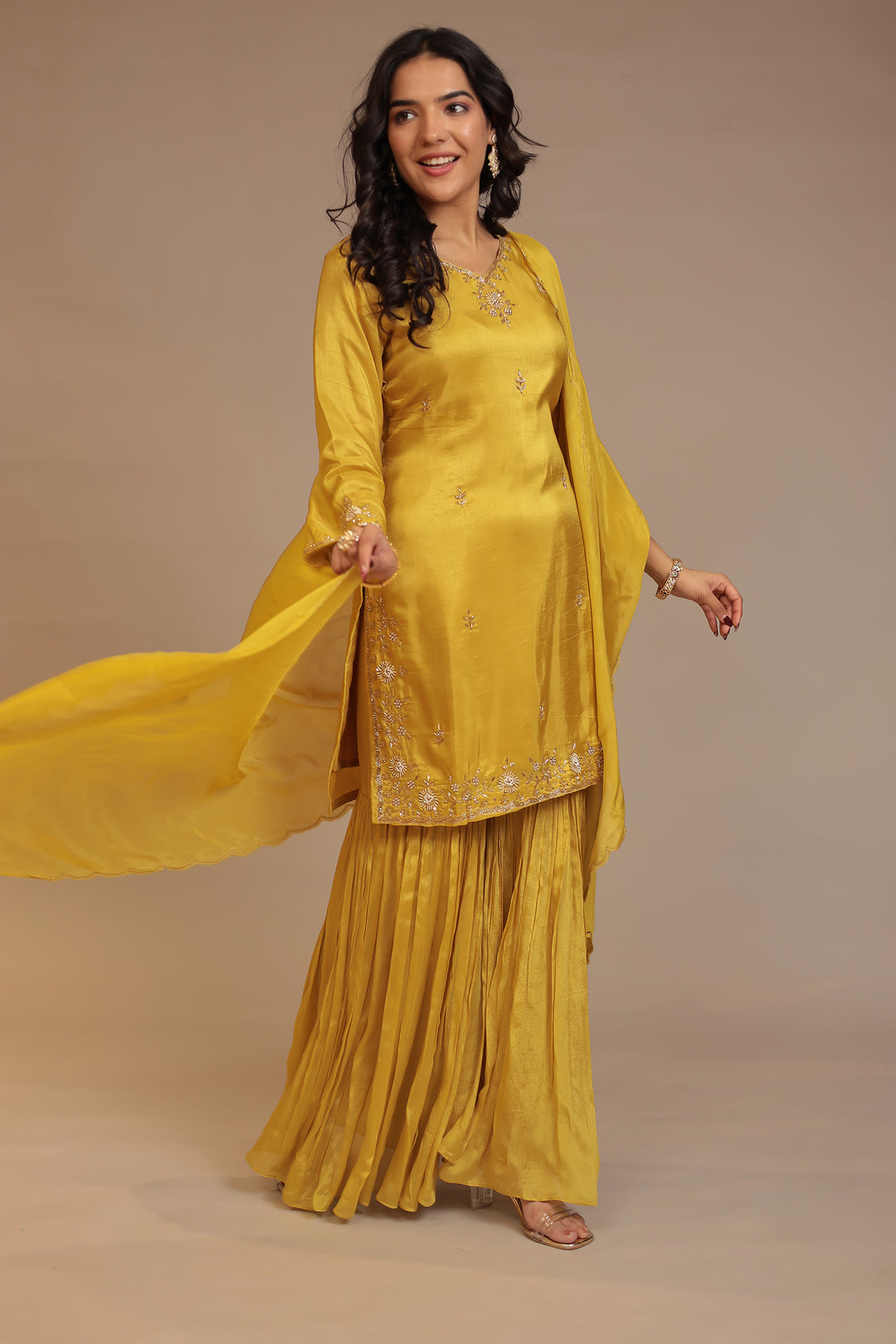 Silk Suit  with Cutdana, Pearl, Sequins, Zardozi work.