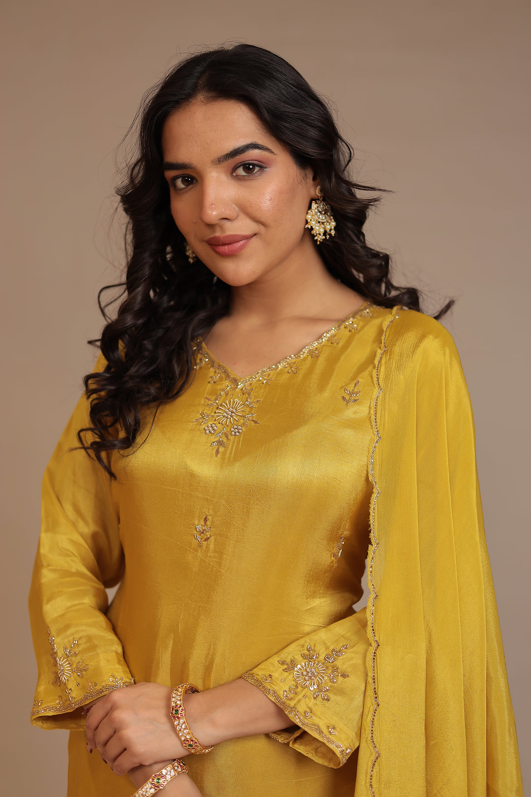 Silk Suit  with Cutdana, Pearl, Sequins, Zardozi work.