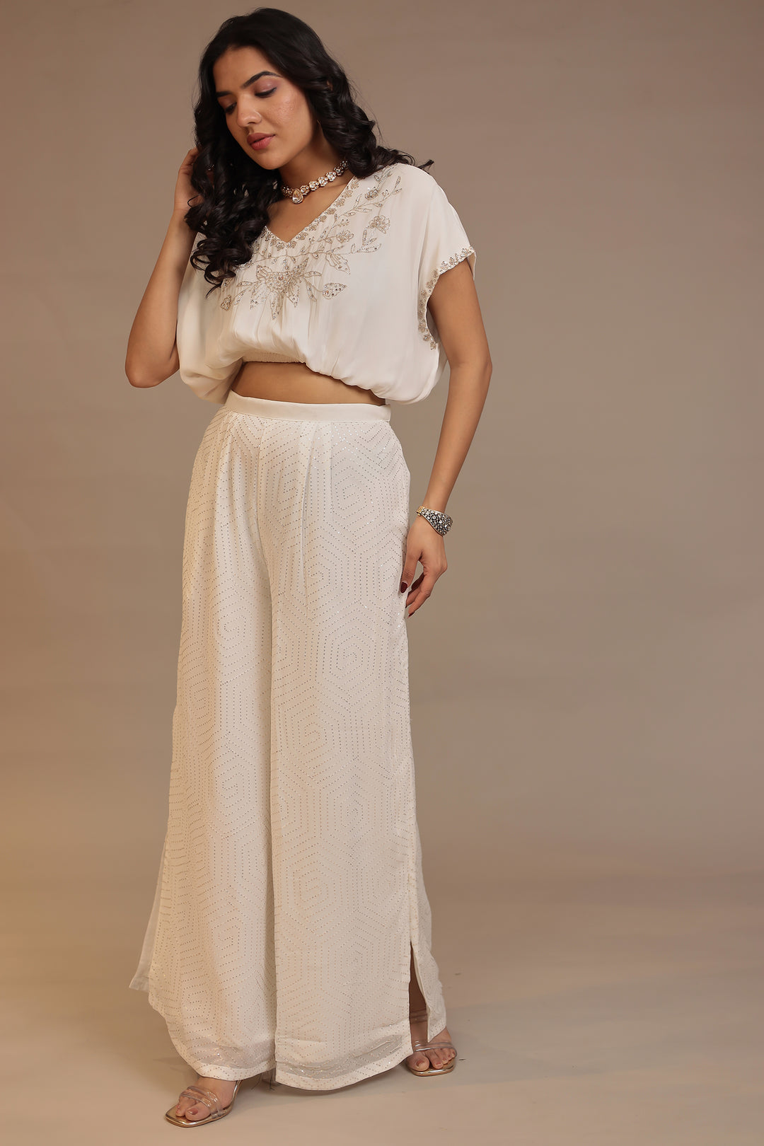 Chinon Indowestern with Cutdana, Sequins work.