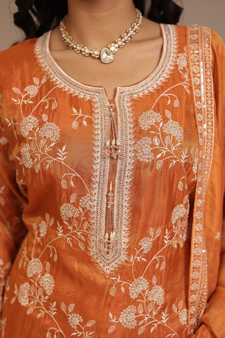 Tissue Suit with Cutdana, Sequins, Thread work