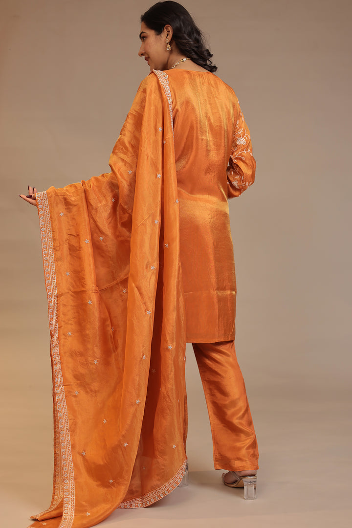 Tissue Suit with Cutdana, Sequins, Thread work