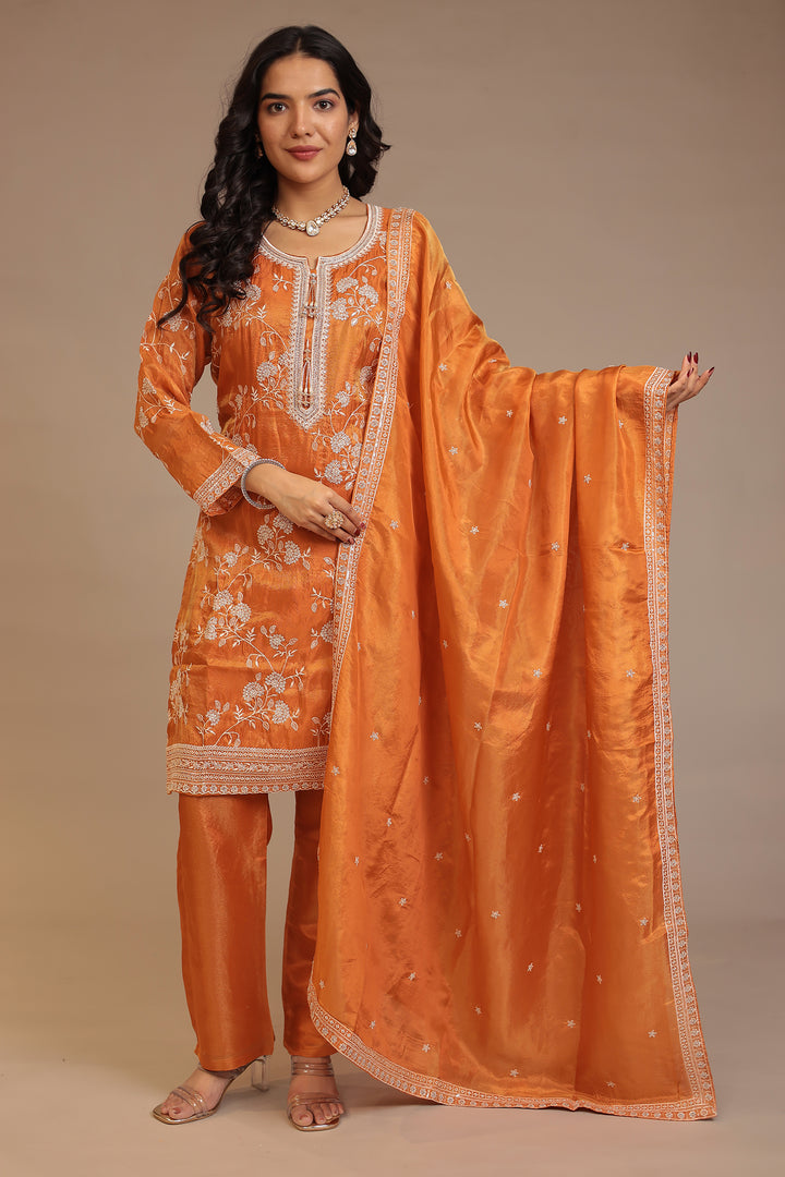 Tissue Suit with Cutdana, Sequins, Thread work