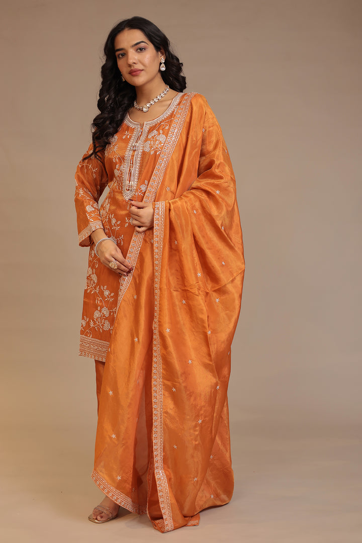 Tissue Suit with Cutdana, Sequins, Thread work