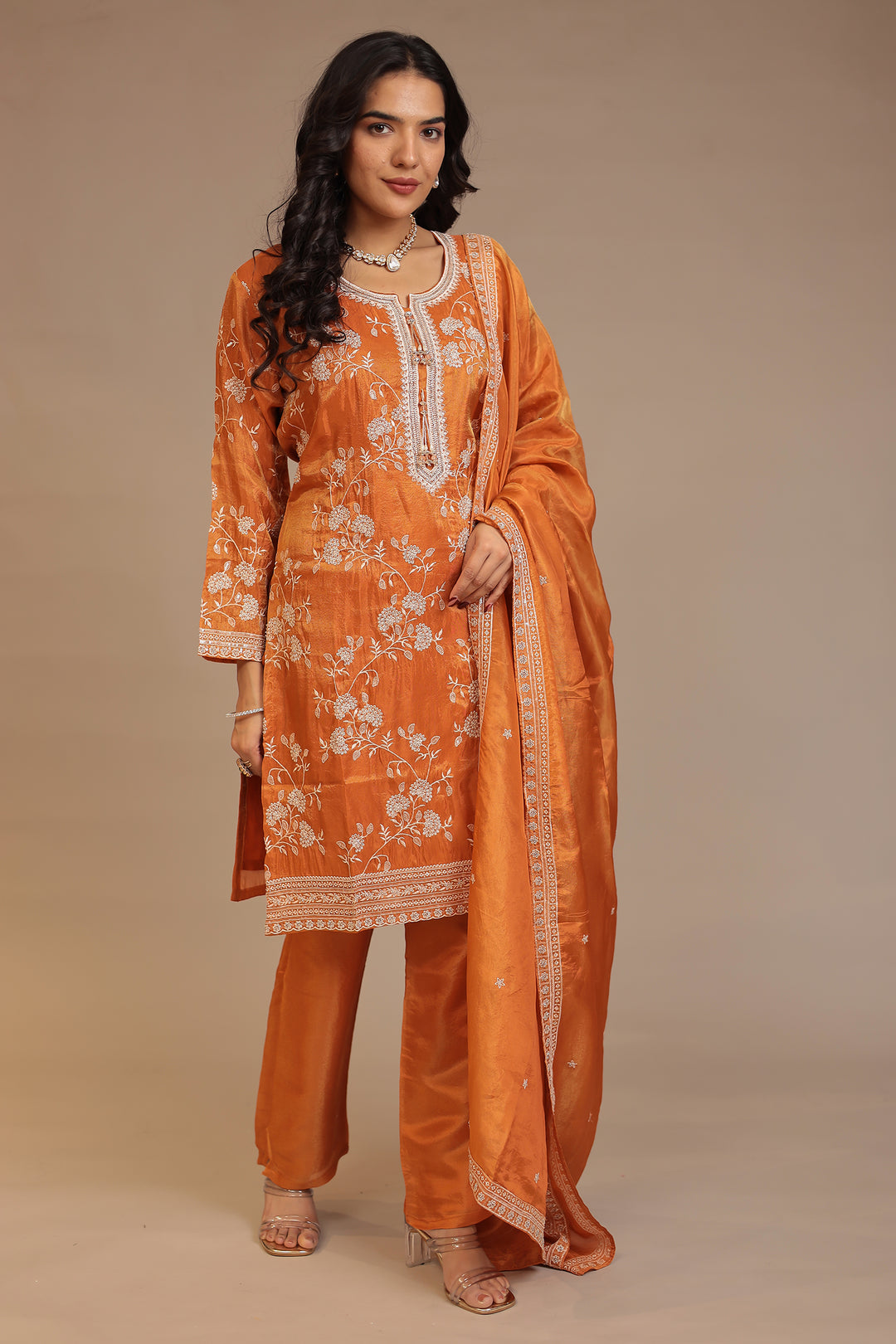 Tissue Suit with Cutdana, Sequins, Thread work