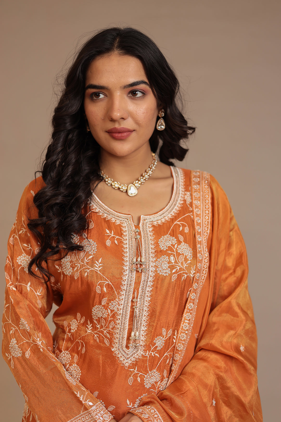 Tissue Suit with Cutdana, Sequins, Thread work