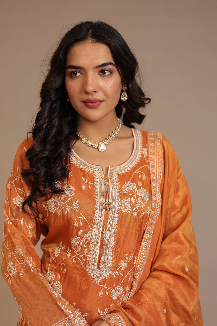 Tissue Suit with Cutdana, Sequins, Thread work