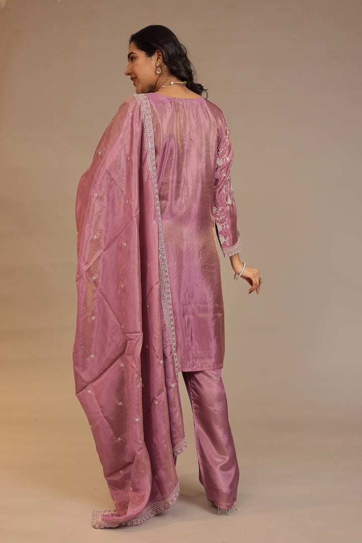 Tissue Suit with Cutdana, Sequins, Thread work