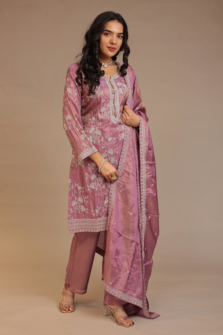Tissue Suit with Cutdana, Sequins, Thread work