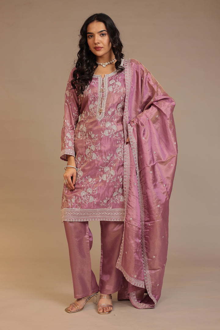 Tissue Suit with Cutdana, Sequins, Thread work