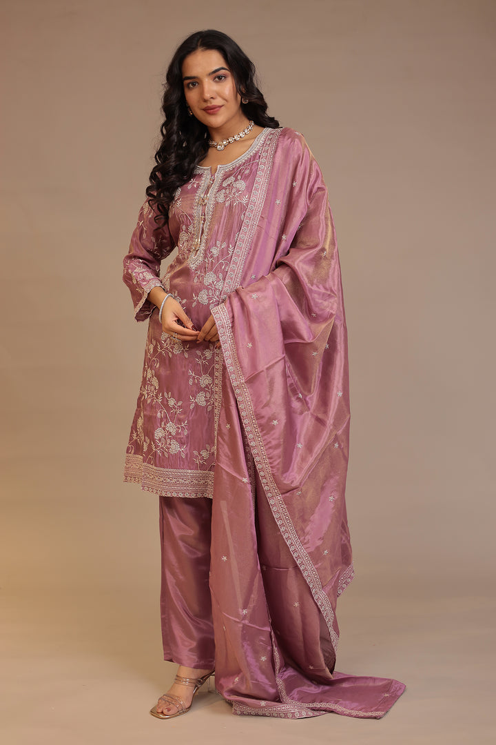 Tissue Suit with Cutdana, Sequins, Thread work