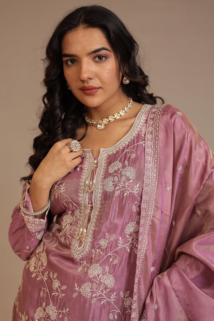 Tissue Suit with Cutdana, Sequins, Thread work