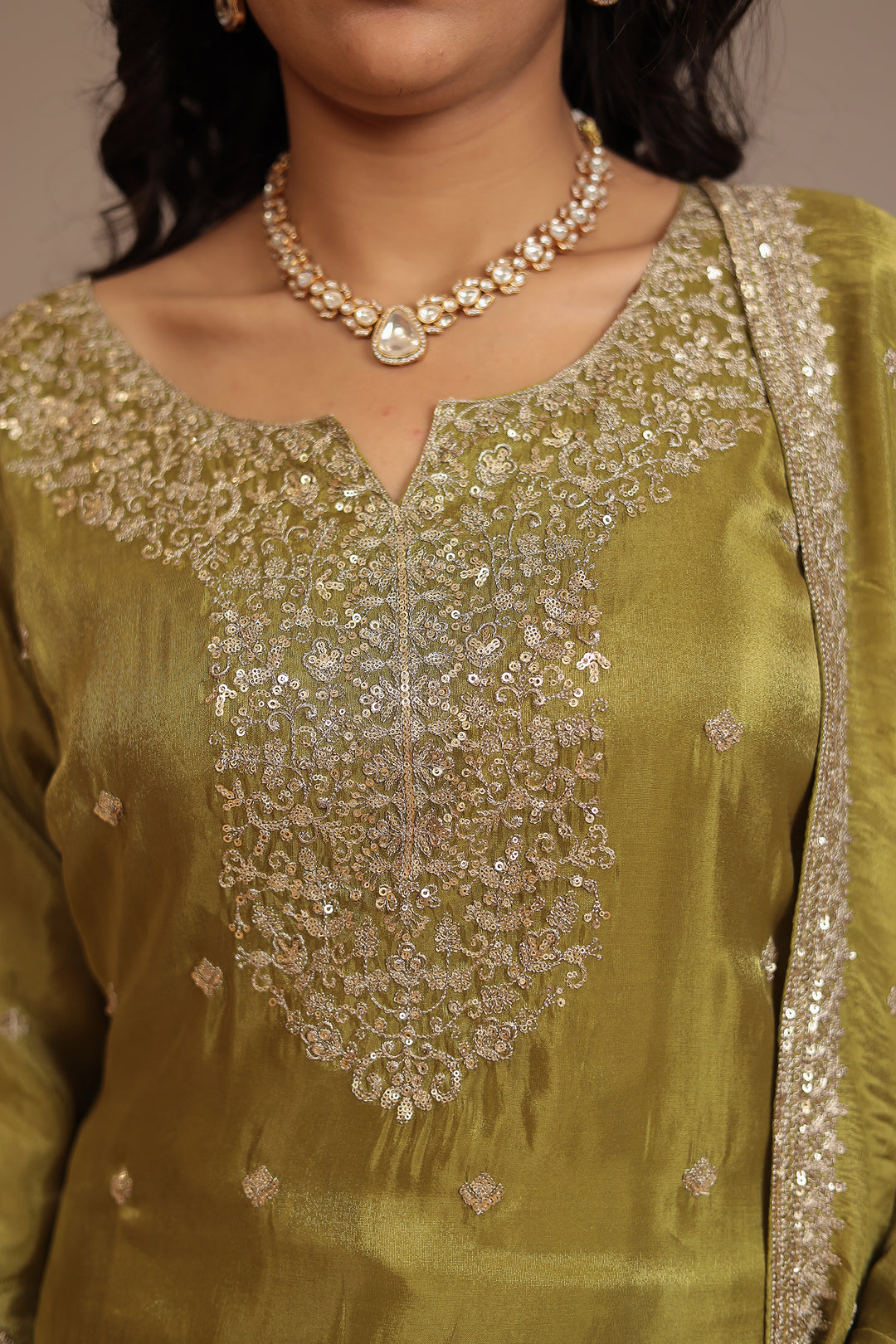 Tissue shimmer silk Suit with Aari, Sequins work