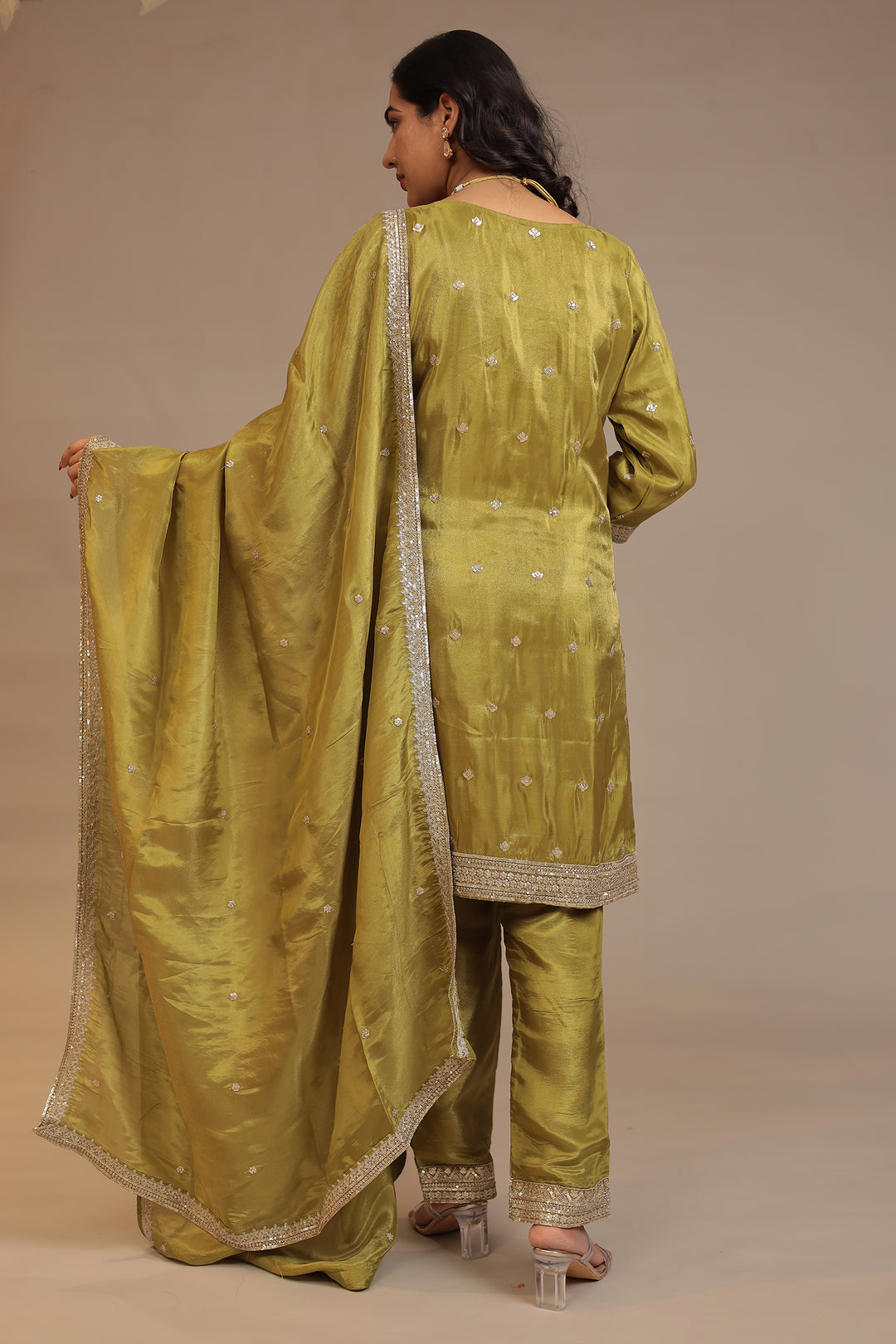 Tissue shimmer silk Suit with Aari, Sequins work