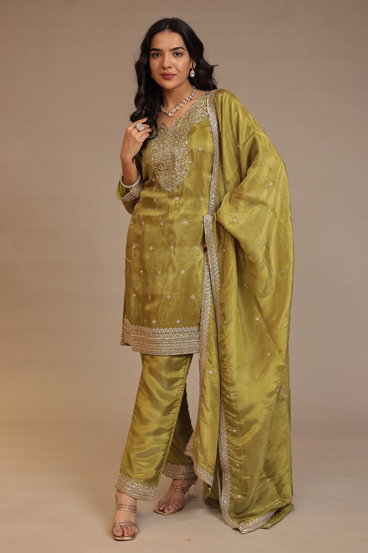 Tissue shimmer silk Suit with Aari, Sequins work