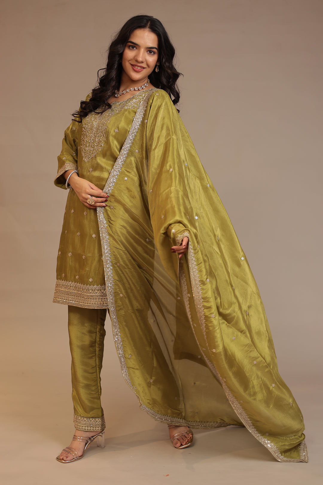 Tissue shimmer silk Suit with Aari, Sequins work