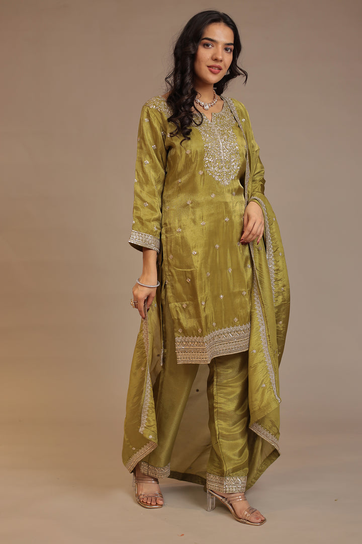 Tissue shimmer silk Suit with Aari, Sequins work