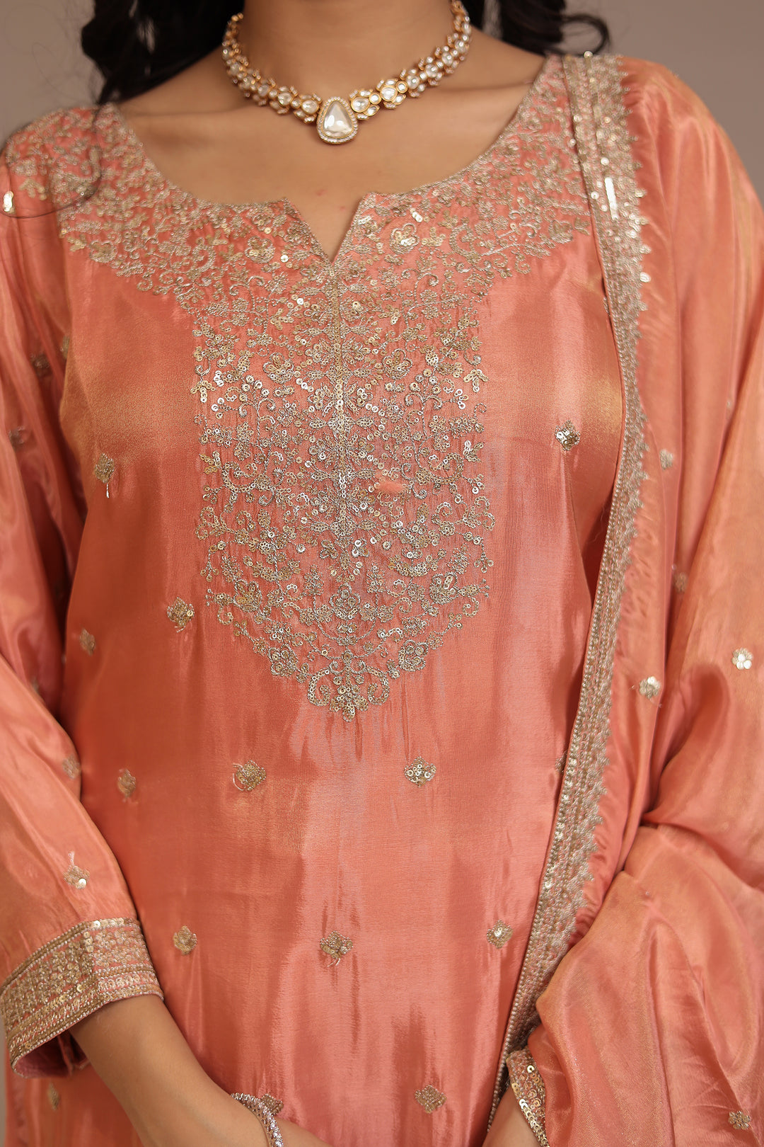 Tissue shimmer silk Suit with Sequins work
