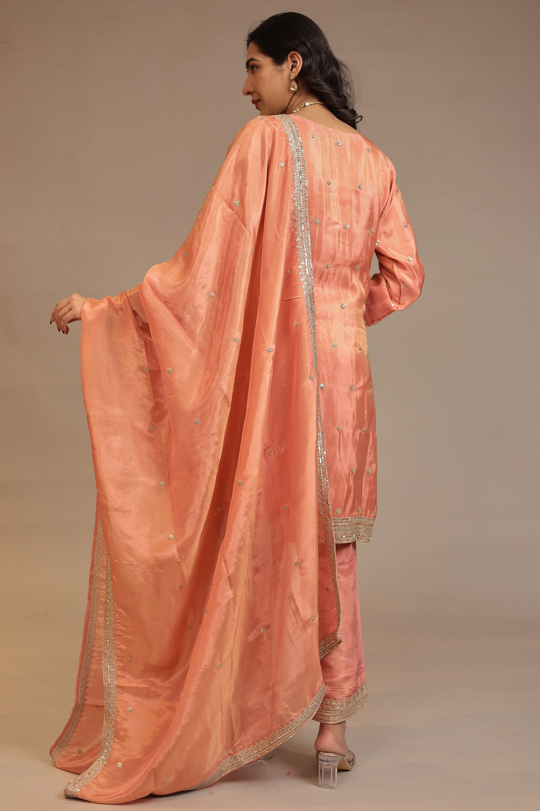 Tissue shimmer silk Suit with Sequins work