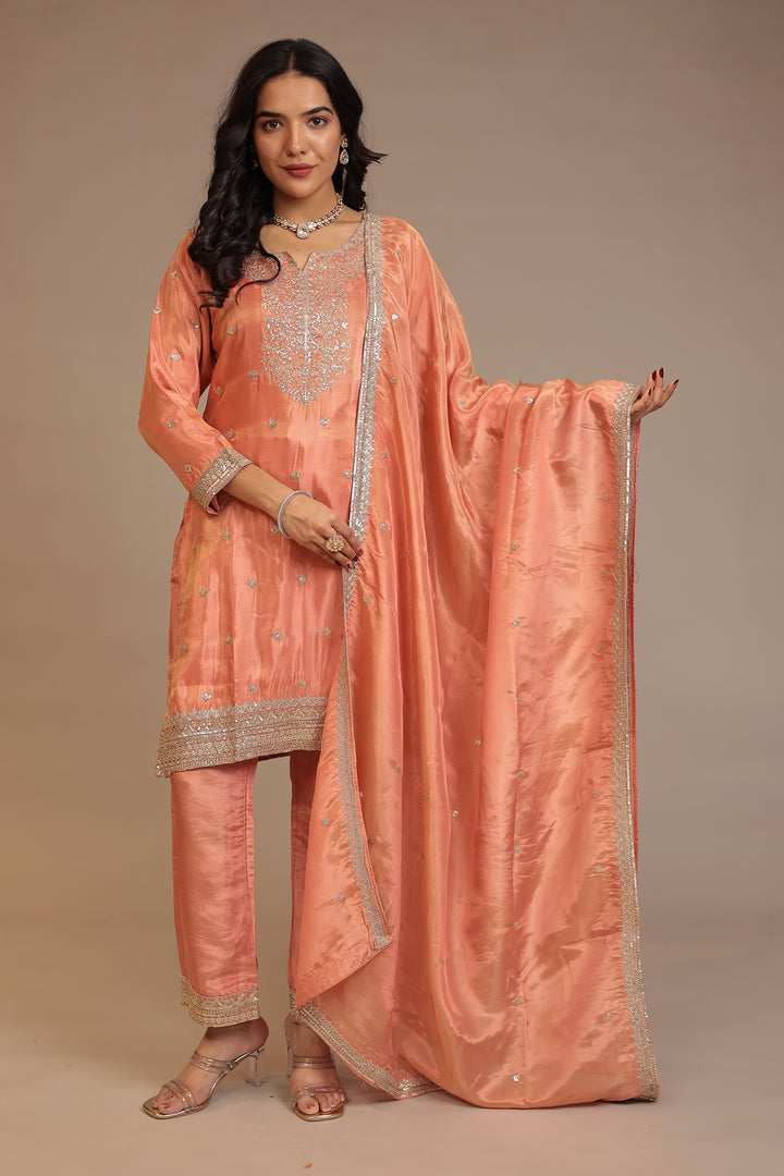 Tissue shimmer silk Suit with Sequins work