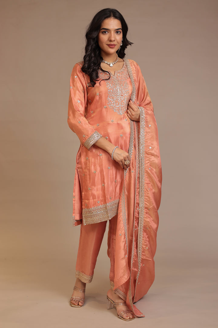 Tissue shimmer silk Suit with Sequins work