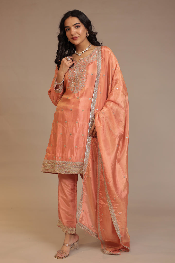 Tissue shimmer silk Suit with Sequins work