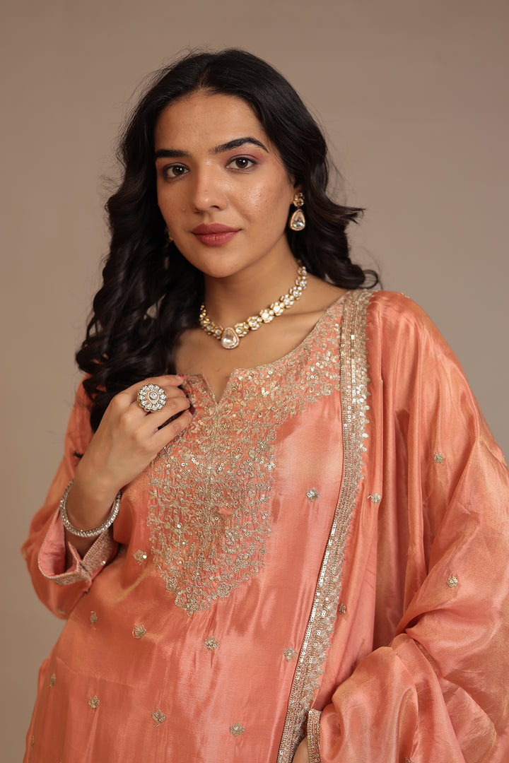 Tissue shimmer silk Suit with Sequins work