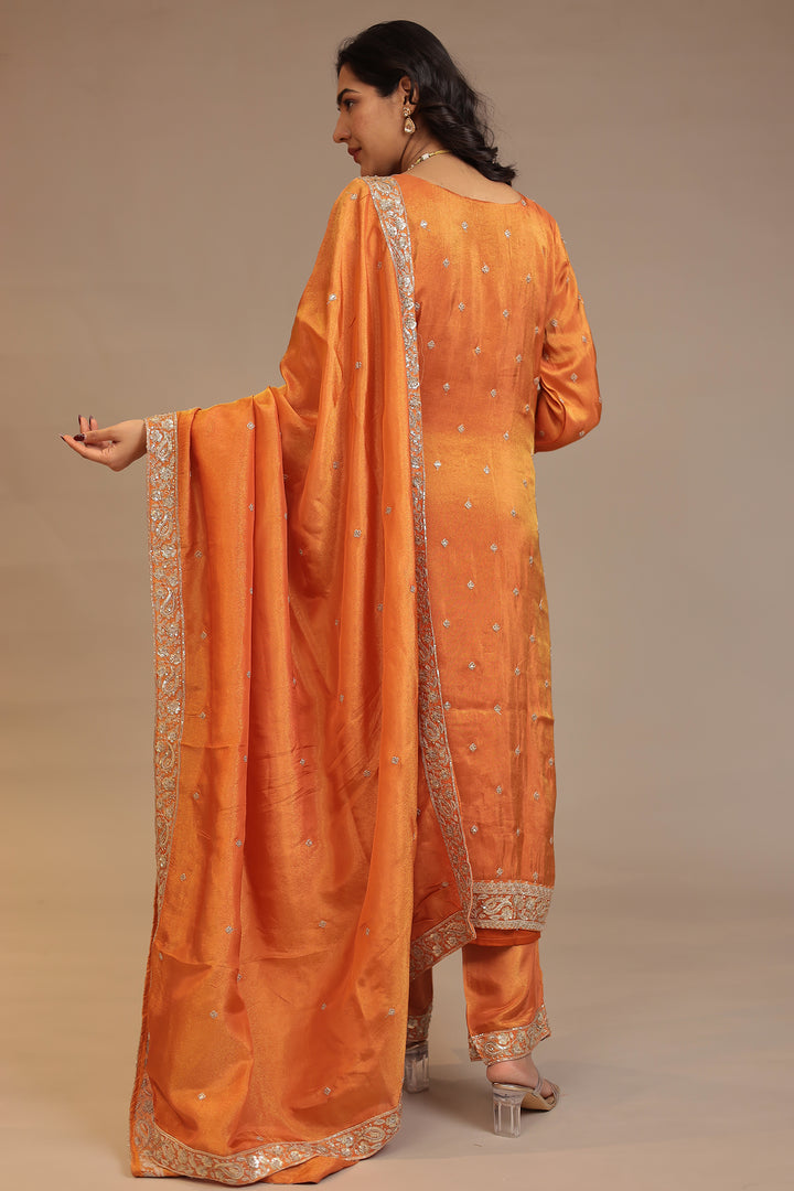 Tissue shimmer silk Suit  with Aari, Sequins, Zardozi work