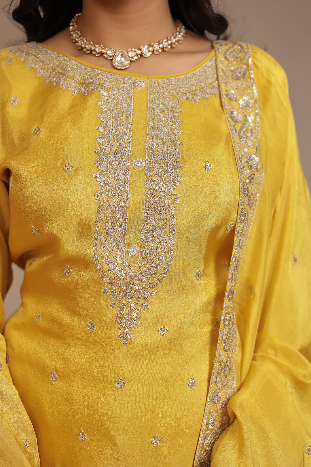 Tissue shimmer silk Suit with Aari, Sequins work