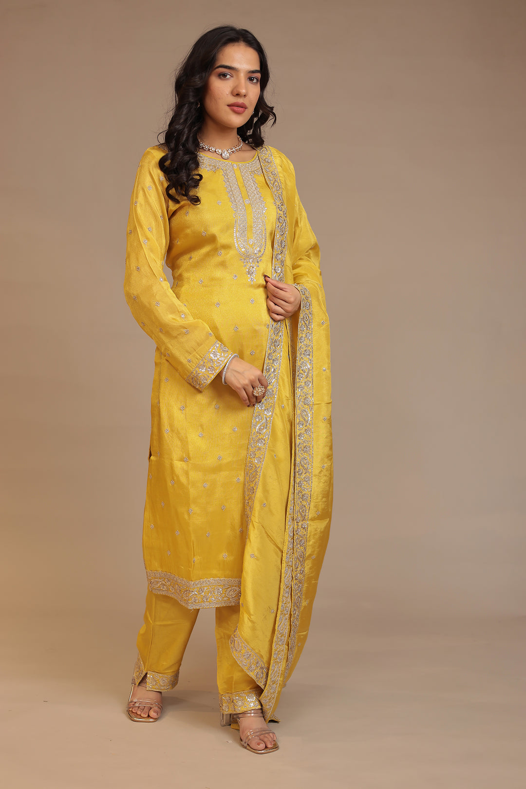 Tissue shimmer silk Suit with Aari, Sequins work
